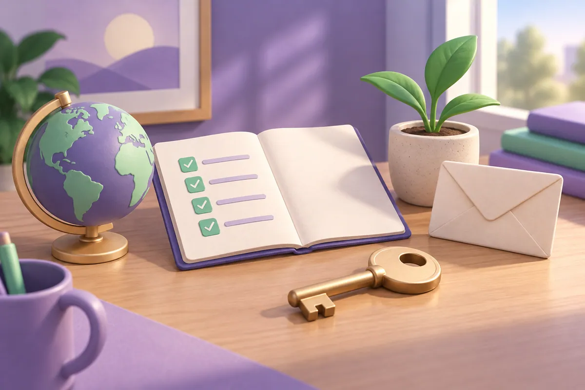 A key, checklist, globe, envelope and seedling represent the next steps after registration.