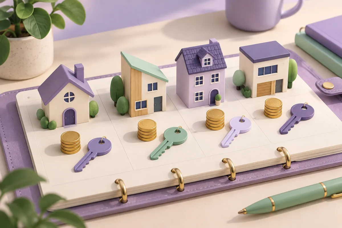 Four houses with individual keys and coin stacks illustrate separate domain budgets.